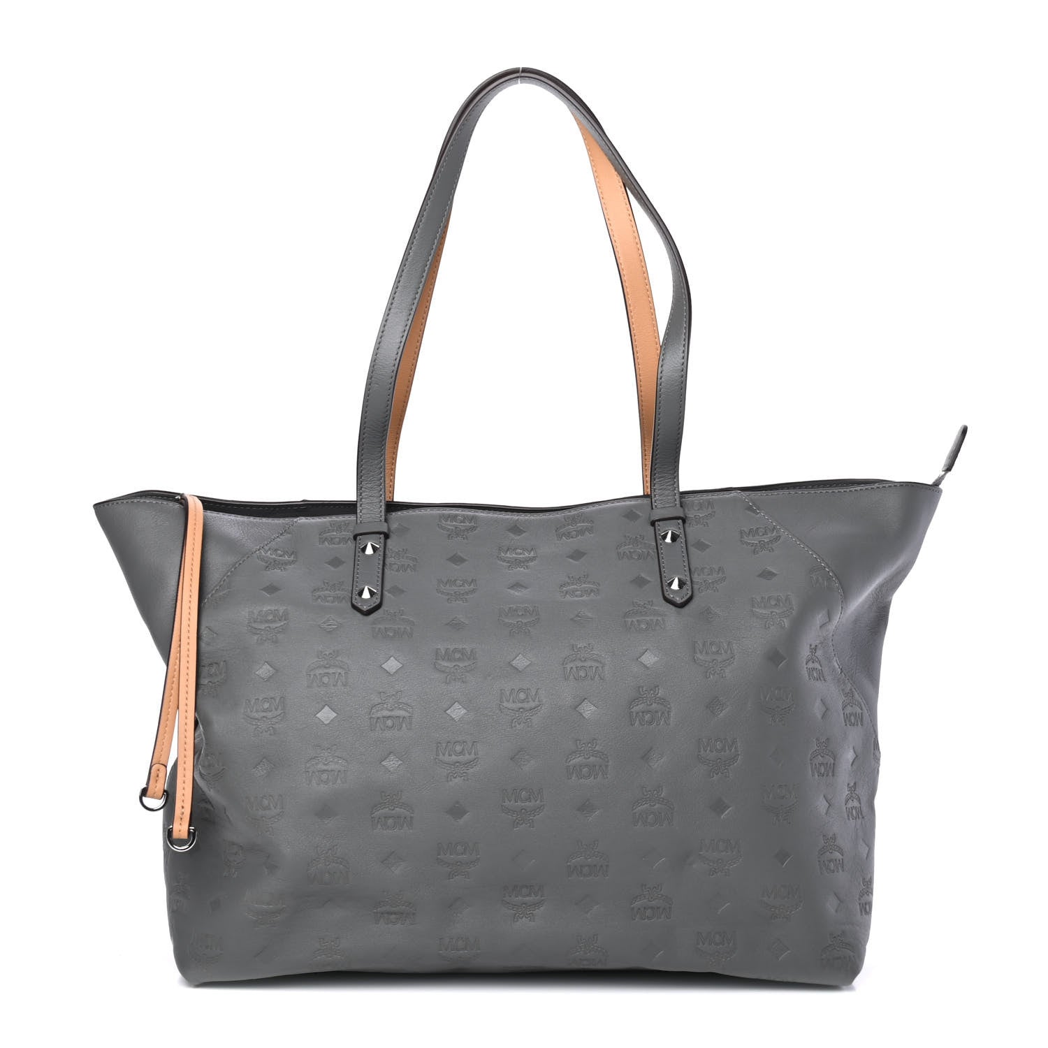 MCM Calfskin Ottomar Monogram Medium Klara Top Zip Tote Charcoal 1 of 4