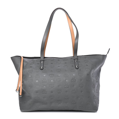 MCM Calfskin Ottomar Monogram Medium Klara Top Zip Tote Charcoal 1 of 4