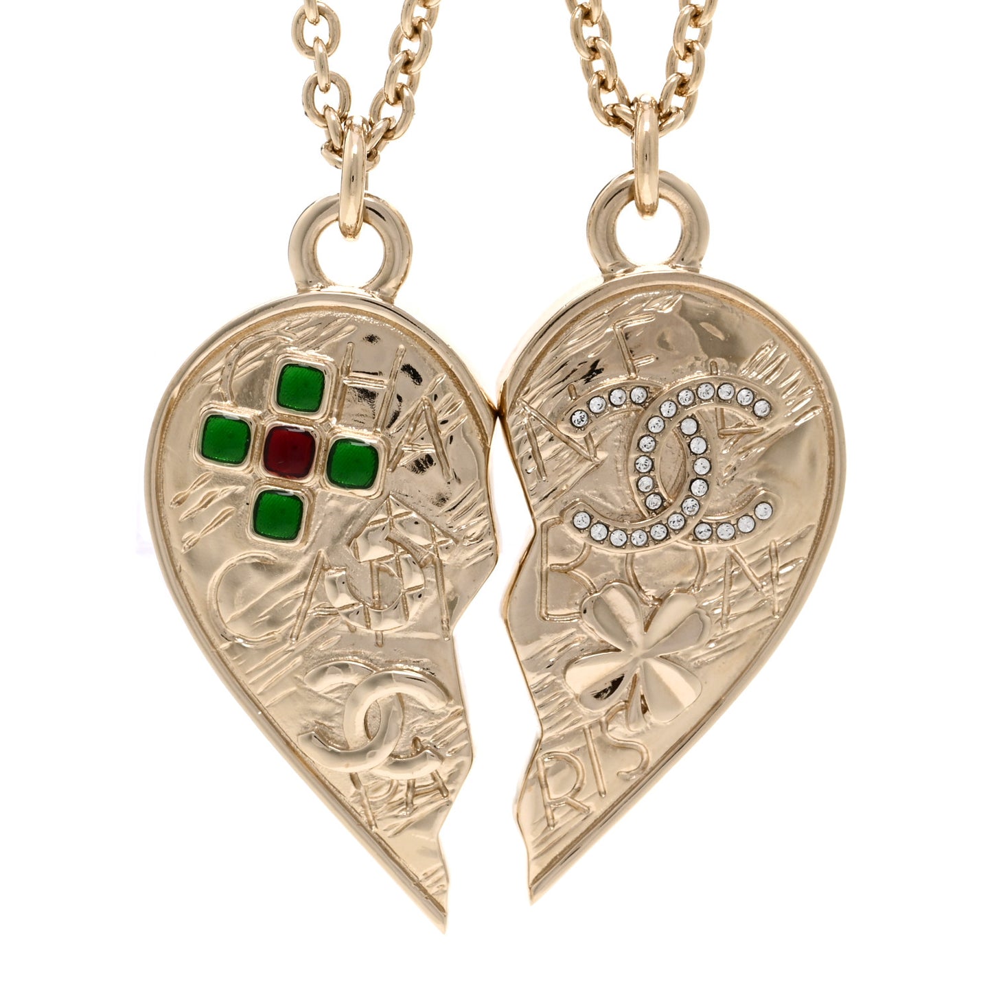 Crystal Gripoix Clover Heart CC Friendship Necklace Set Gold Multicolor