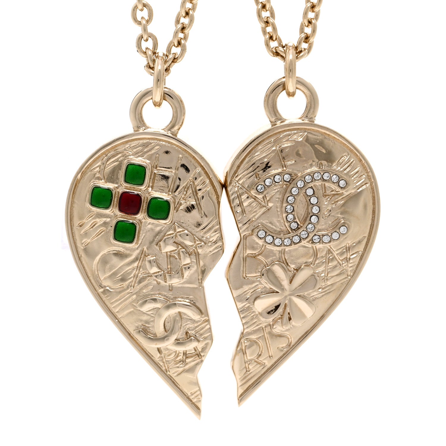 Chanel Crystal Gripoix Clover Heart CC Friendship Necklace Set Gold Multicolor 5 of 7