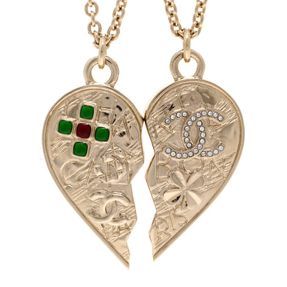 Chanel Crystal Gripoix Clover Heart CC Friendship Necklace Set Gold Multicolor 5 of 7