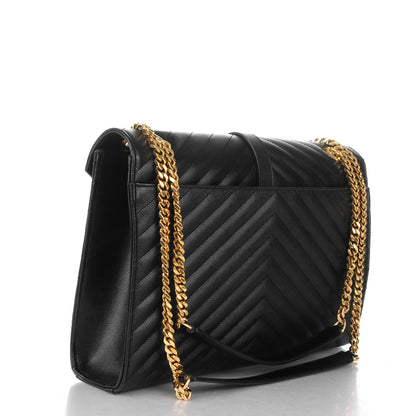 Saint Laurent Grain De Poudre Matelasse Chevron Large Monogram Satchel Black 3 of 8