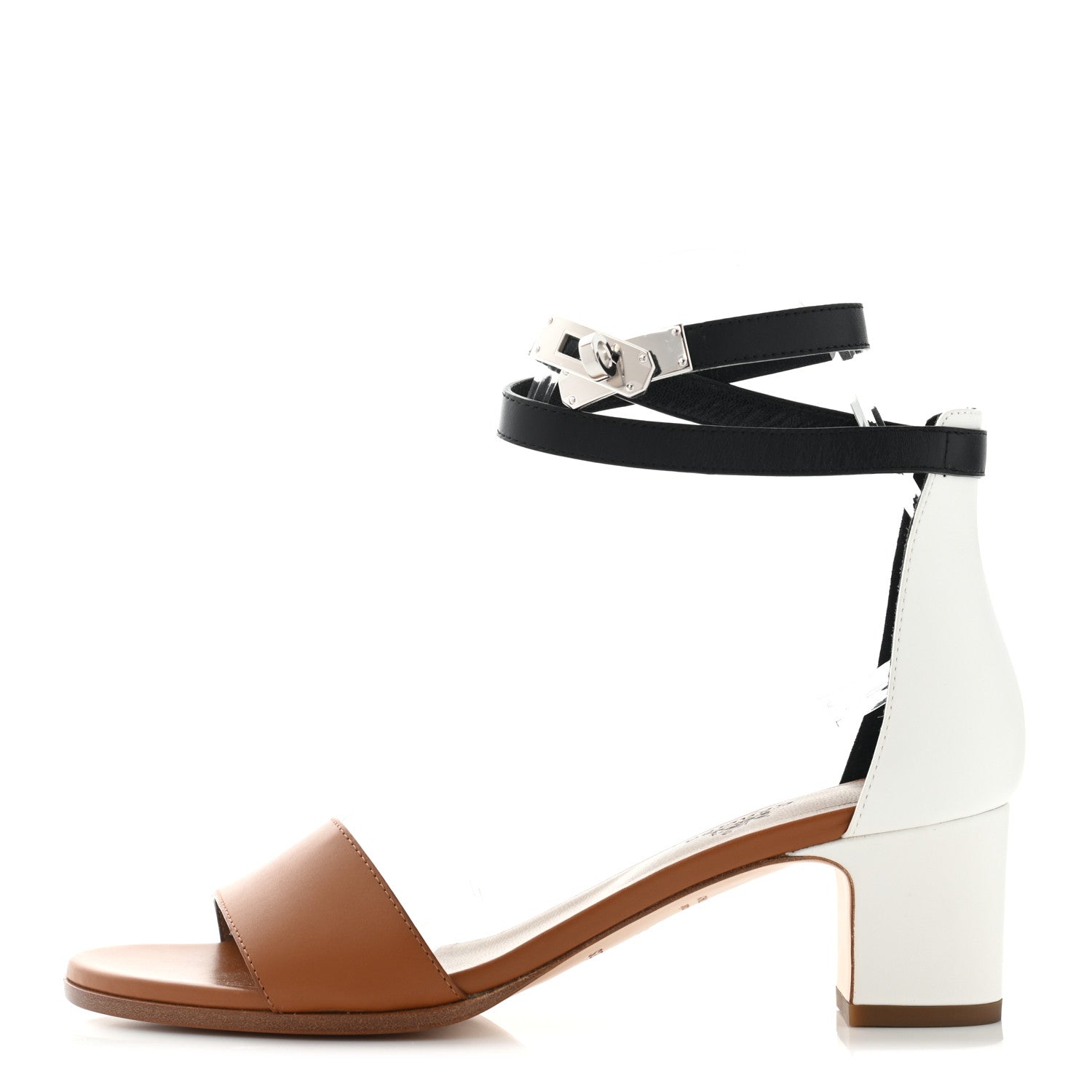 Hermes Box Calfskin Manege Sandals 38 Natural White Black 1 of 9
