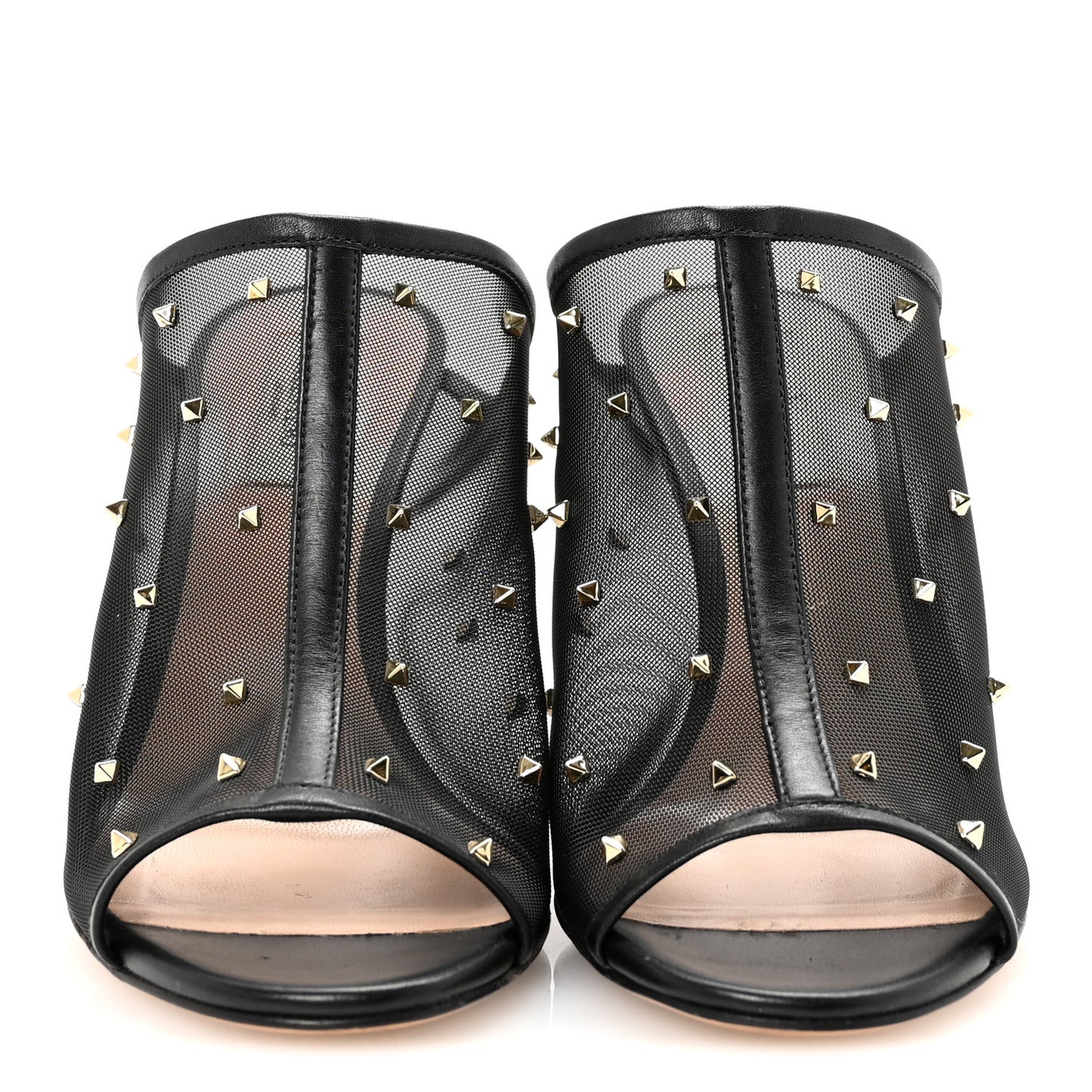 Calfskin Mesh Rockstud Mule 37 Black
