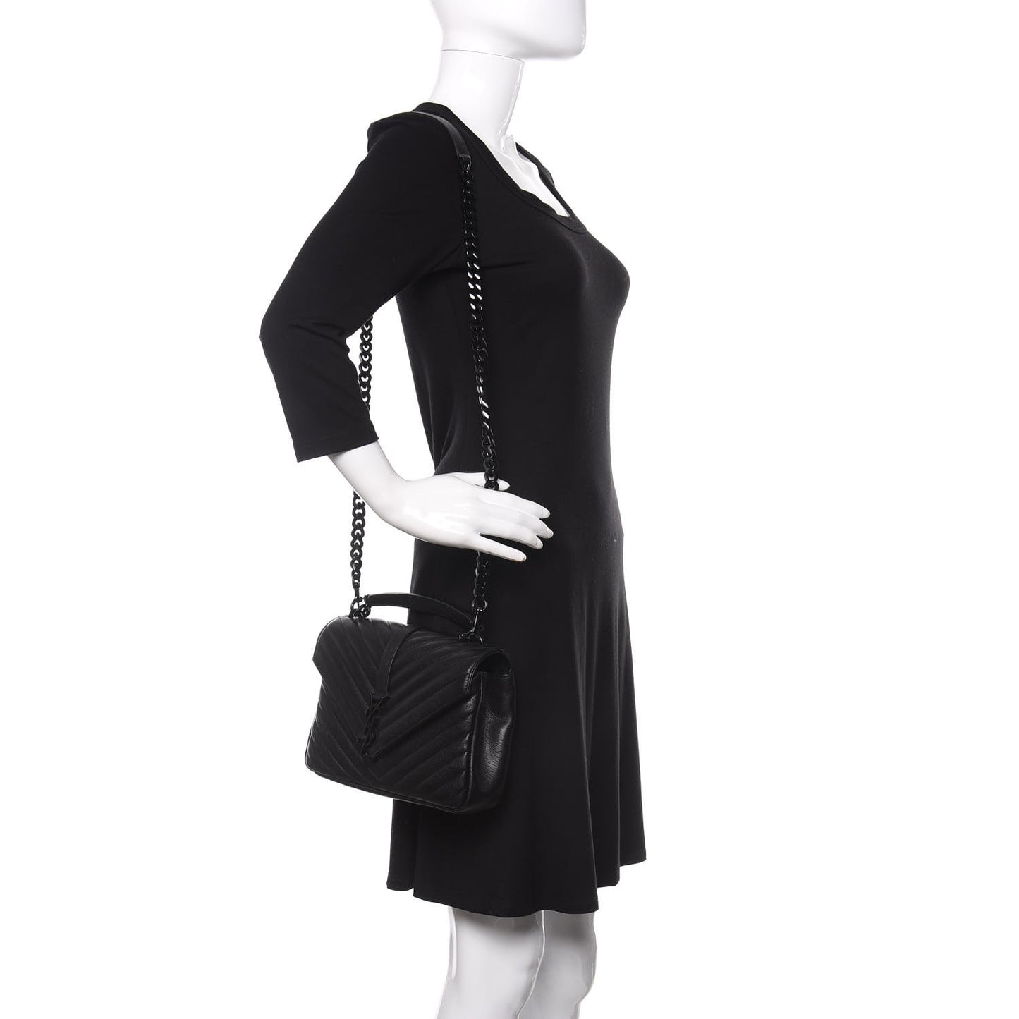 Sheepskin Matelasse Chevron Monogram Monochrome Medium College Bag Black