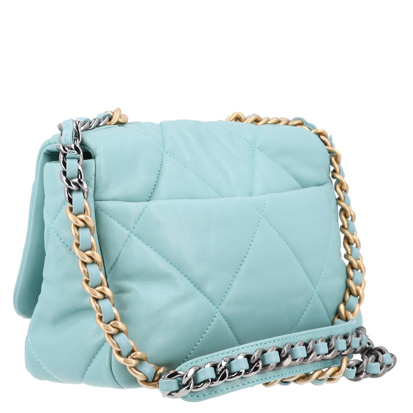 Goatskin Quilted Medium Chanel 19 Flap Light Blue