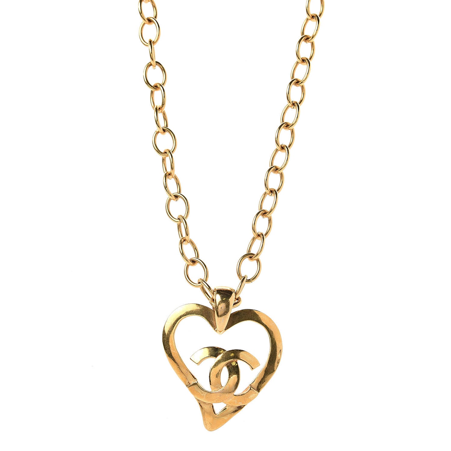 CC Heart Chain Pendant Necklace Gold