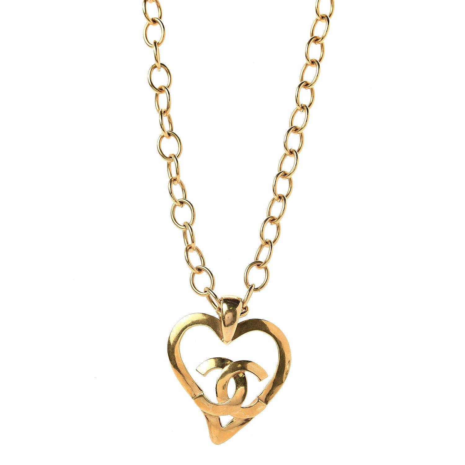 Chanel CC Heart Chain Pendant Necklace Gold 1 of 4