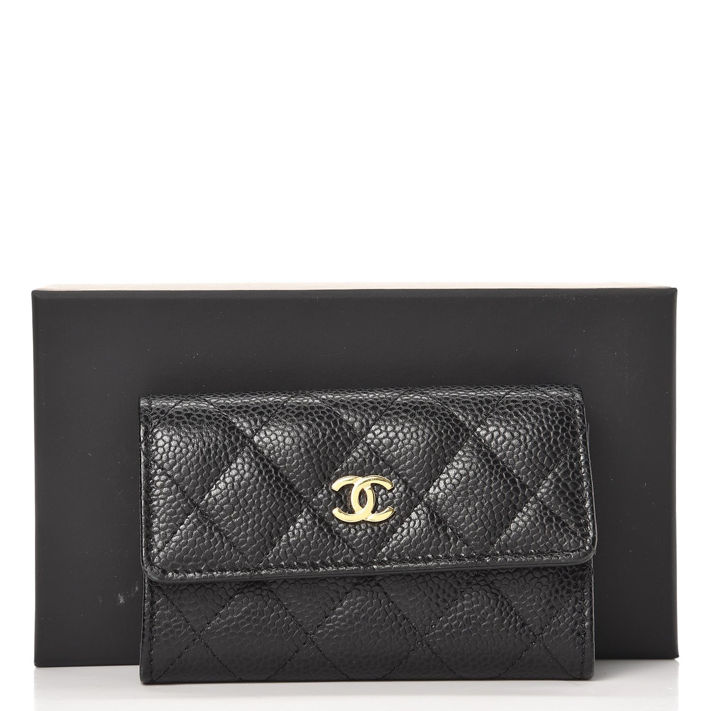 Caviar Quilted Flap Card Holder Black