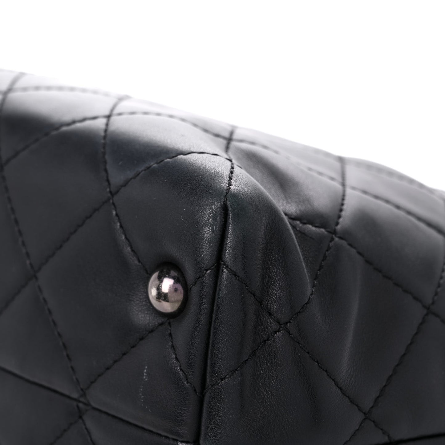 Sheepskin Quilted Chain Handle Large Shopping Tote Black