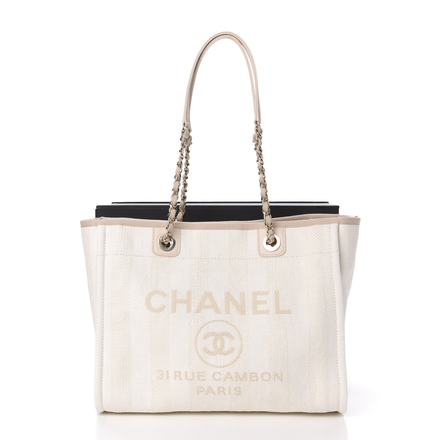 Chanel Straw Raffia Calfskin Striped Small Deauville Tote Beige 11 of 11