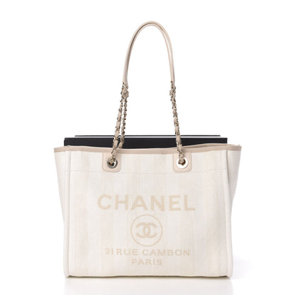 Chanel Straw Raffia Calfskin Striped Small Deauville Tote Beige 11 of 11