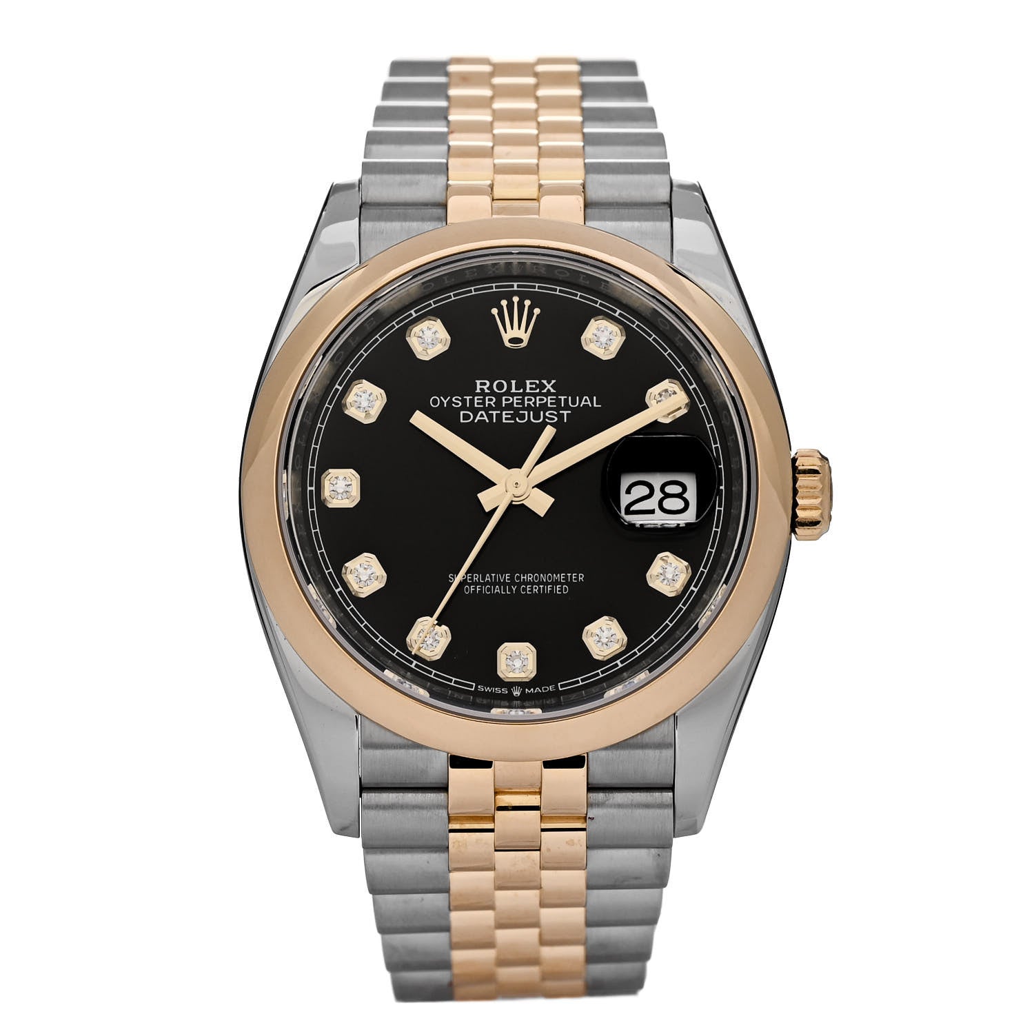 Rolex Stainless Steel 18K Yellow Gold Diamond 36mm Oyster Perpetual Datejust Watch Black 126203 1 of 5