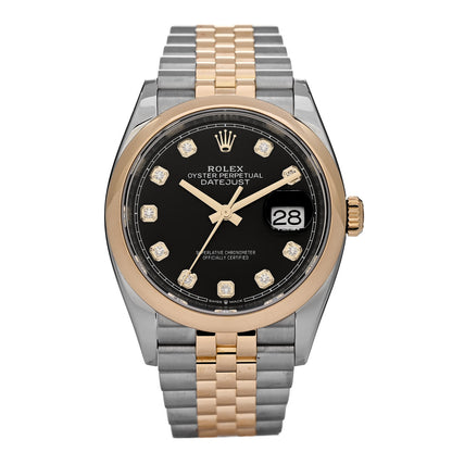 Rolex Stainless Steel 18K Yellow Gold Diamond 36mm Oyster Perpetual Datejust Watch Black 126203 1 of 5