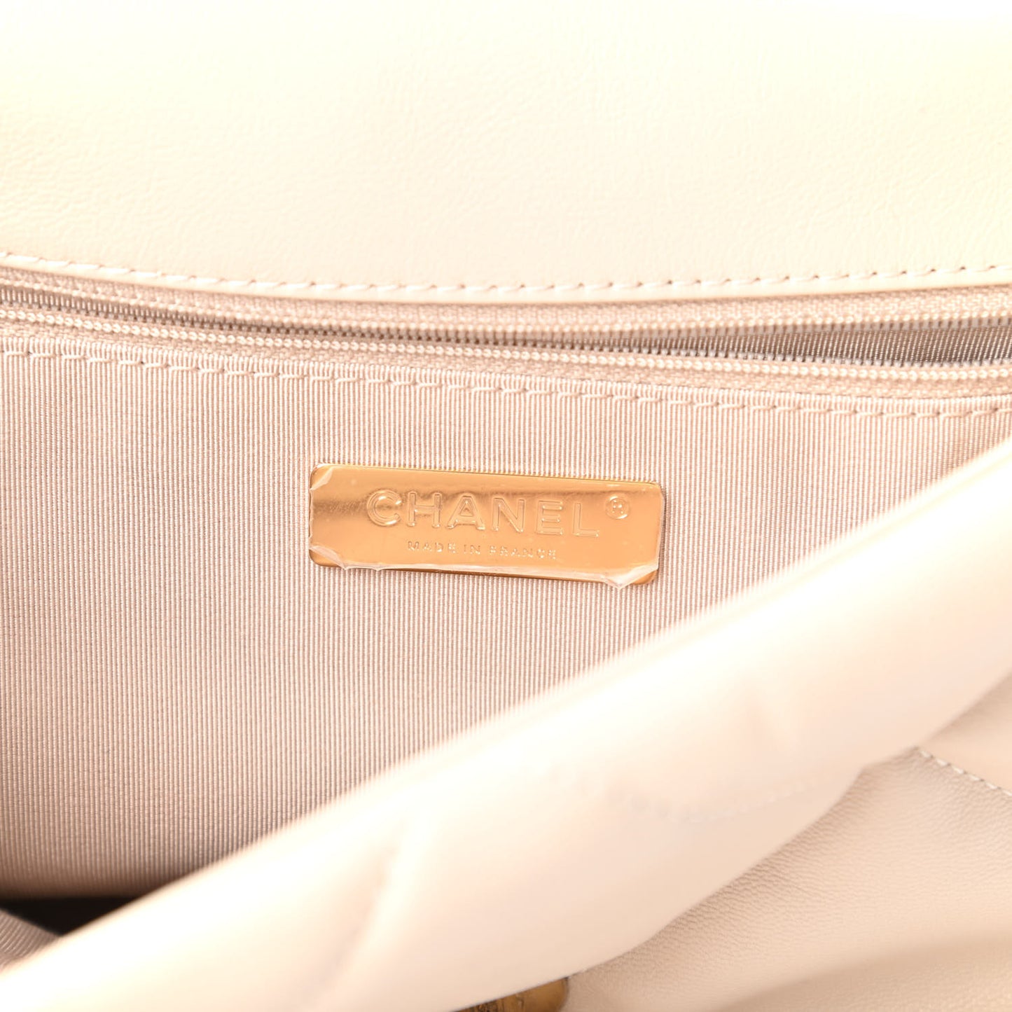 Goatskin Quilted Large Chanel 19 Flap Beige