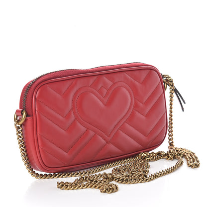 Gucci Calfskin Matelasse Mini GG Marmont Chain Crossbody Bag Hibiscus Red 2 of 8