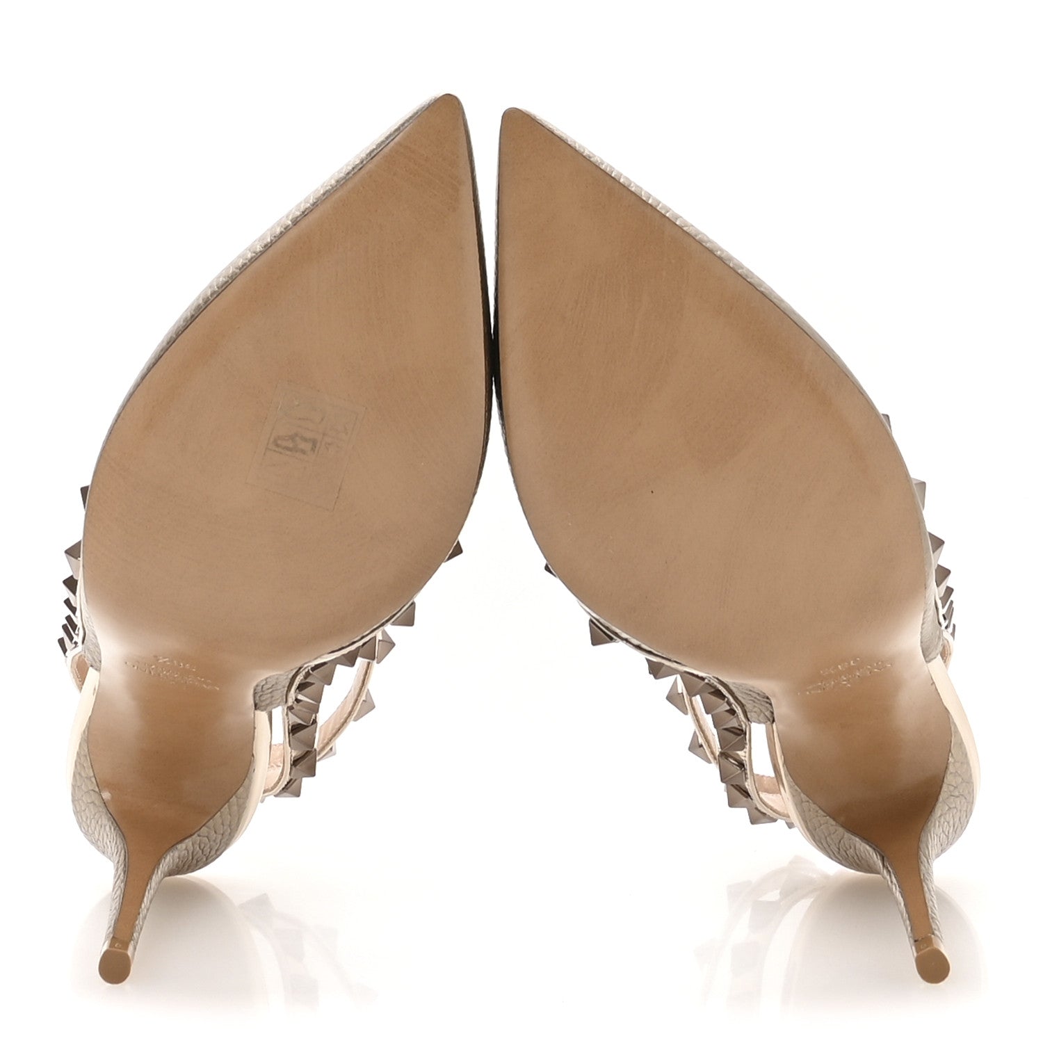 Valentino Garavani Metallic Pebbled Calfskin Patent Rockstud Ankle Strap 100mm Pumps 38.5 Skin 6 of 8