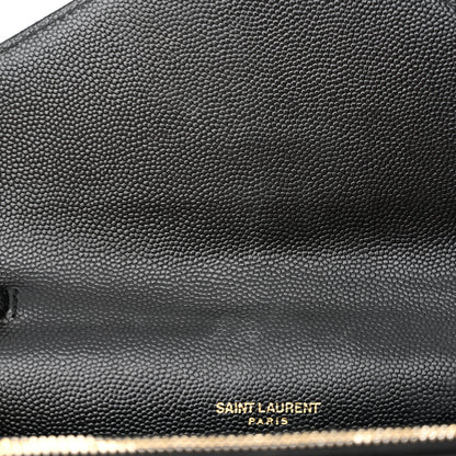 Saint Laurent Grain De Poudre Matelasse Chevron Monogram Envelope Chain Wallet Black 13 of 14