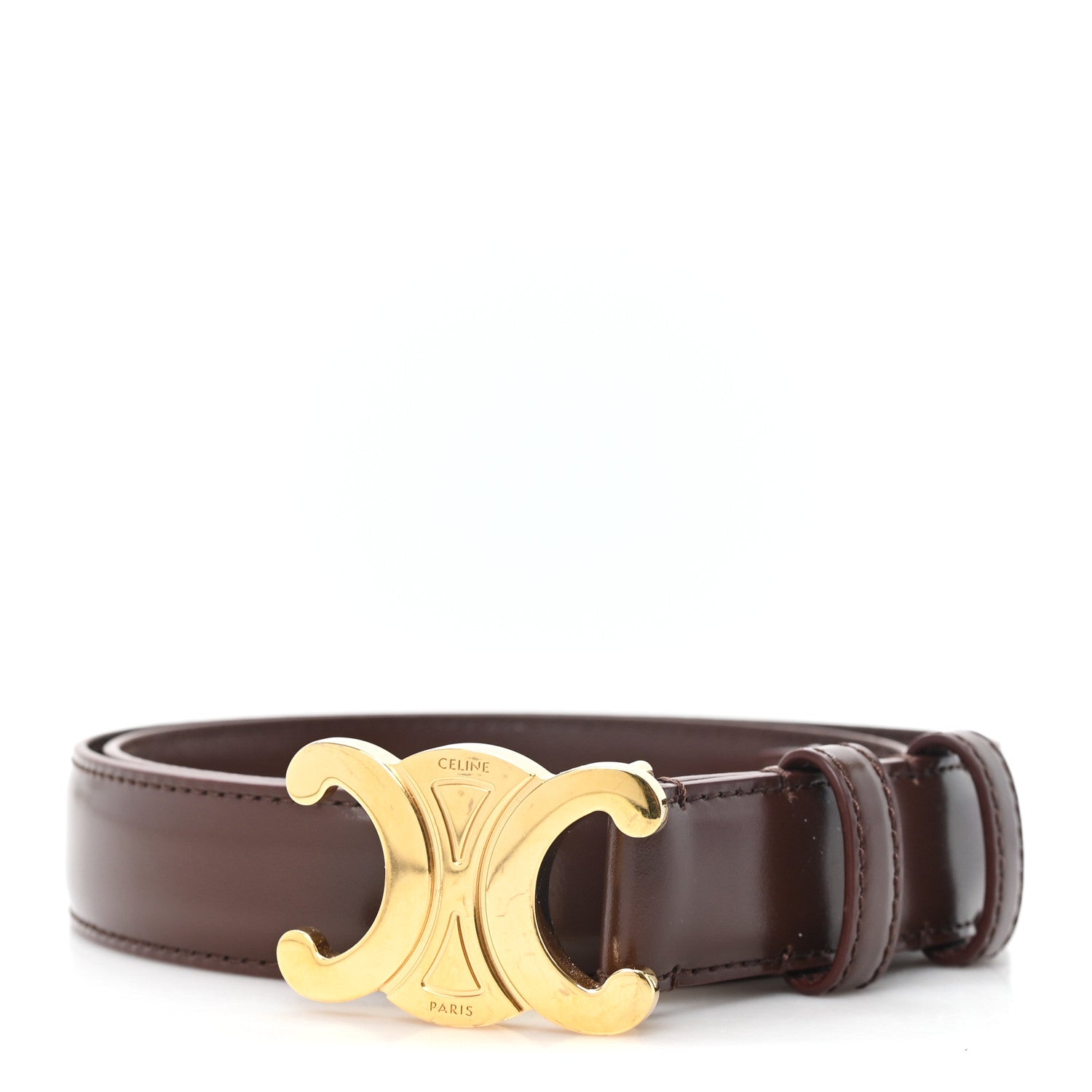 Celine Box Calfskin Medium 25mm Triomphe Belt 75 30 Chestnut 1 of 6