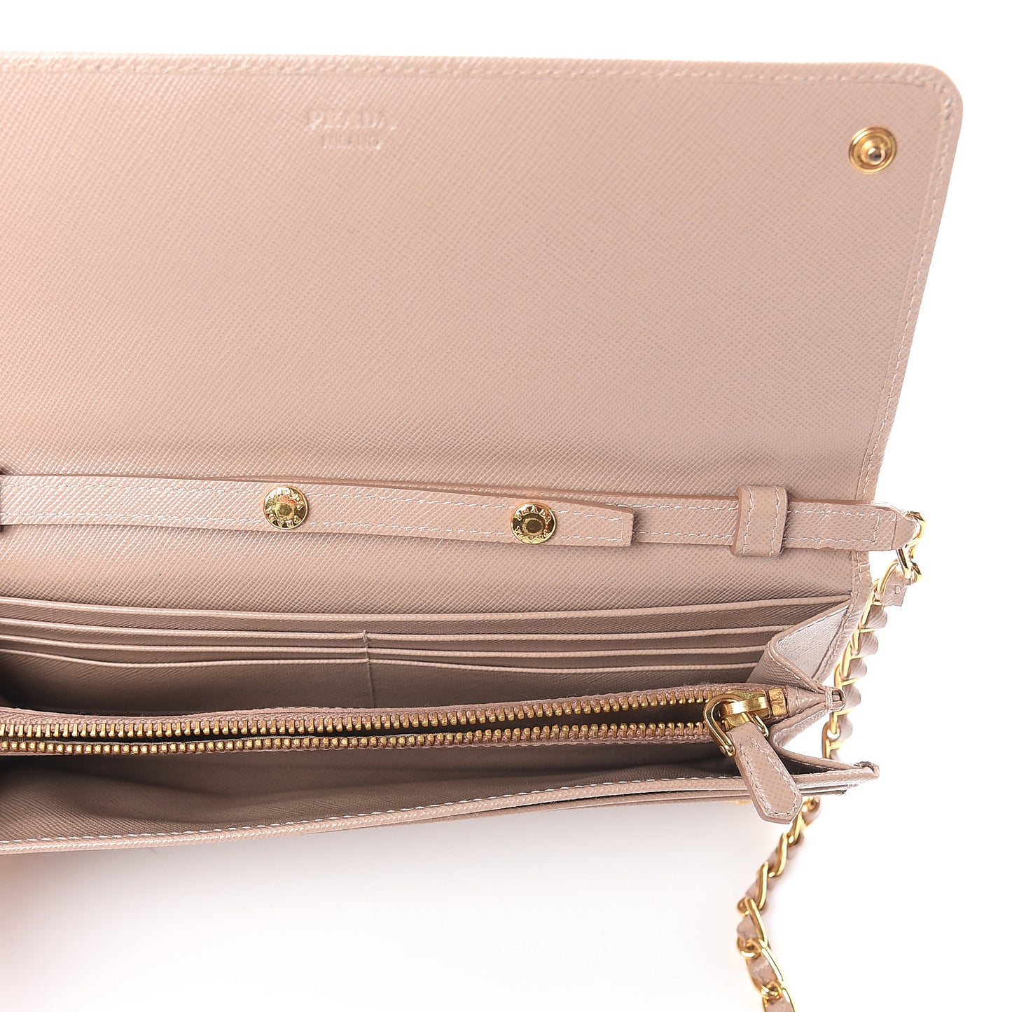 Saffiano Metal Oro Chain Wallet Cammeo