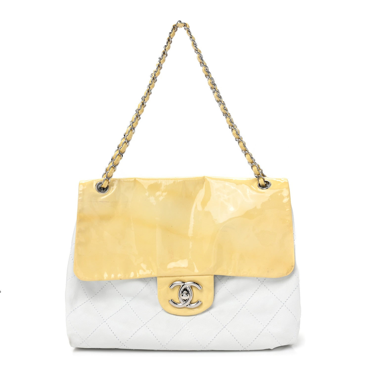 Chanel Patent Calfskin Stitched Shoulder To Shoulder Flap Hobo White 1 of 11