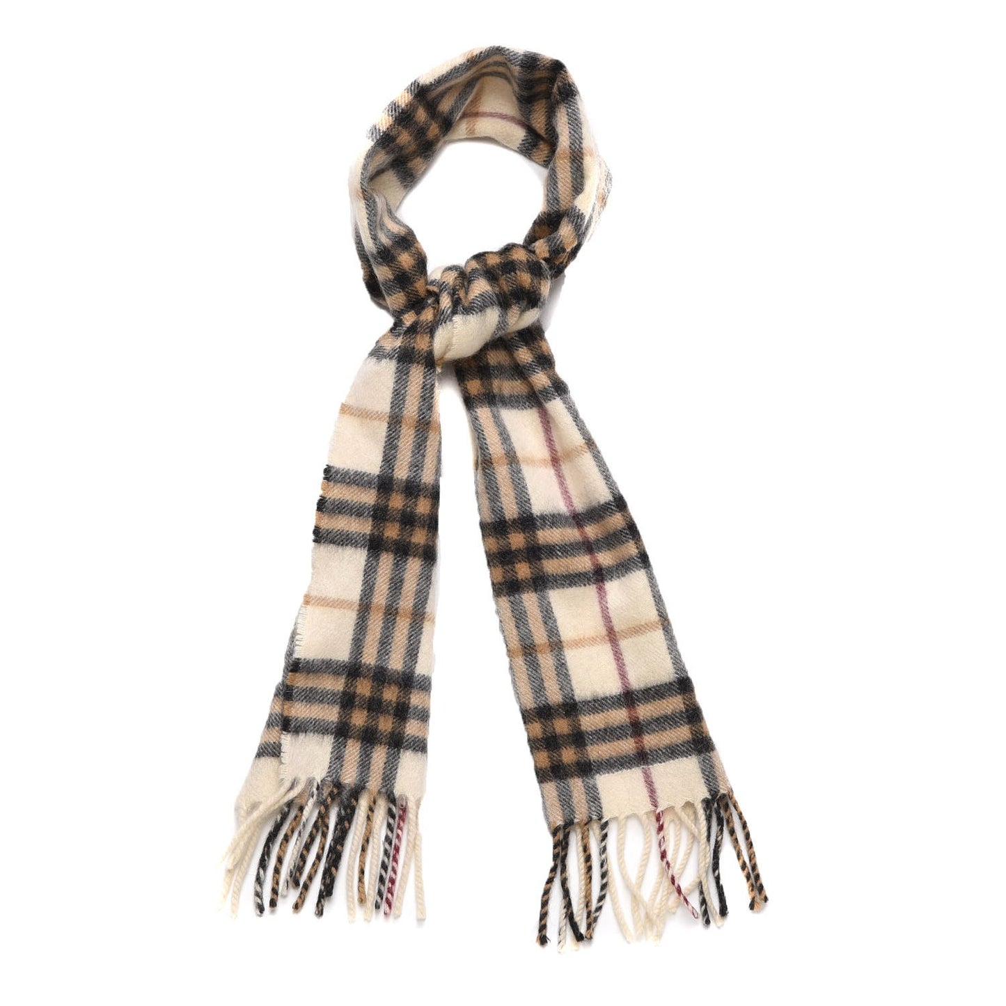 Cashmere Check Fringe Scarf Ivory