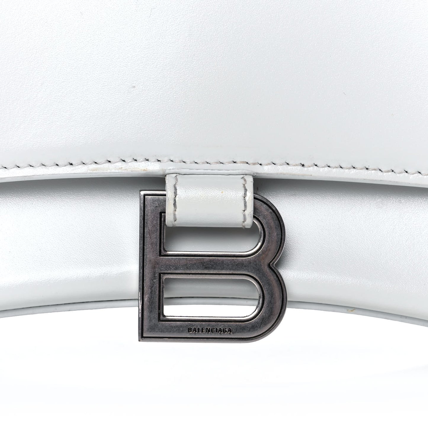 Shiny Box Calfskin Small Hourglass Top Handle Bag White