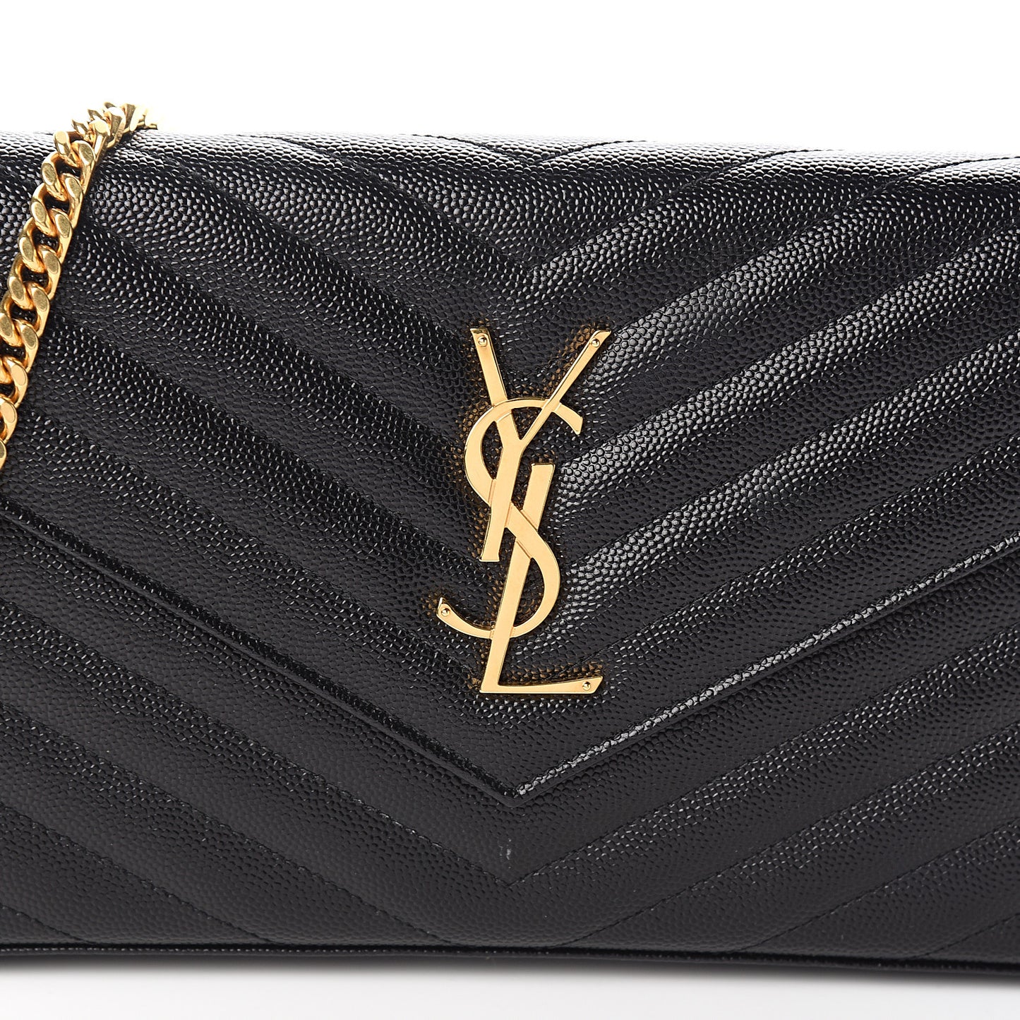 Grain De Poudre Matelasse Chevron Monogram Chain Wallet Black