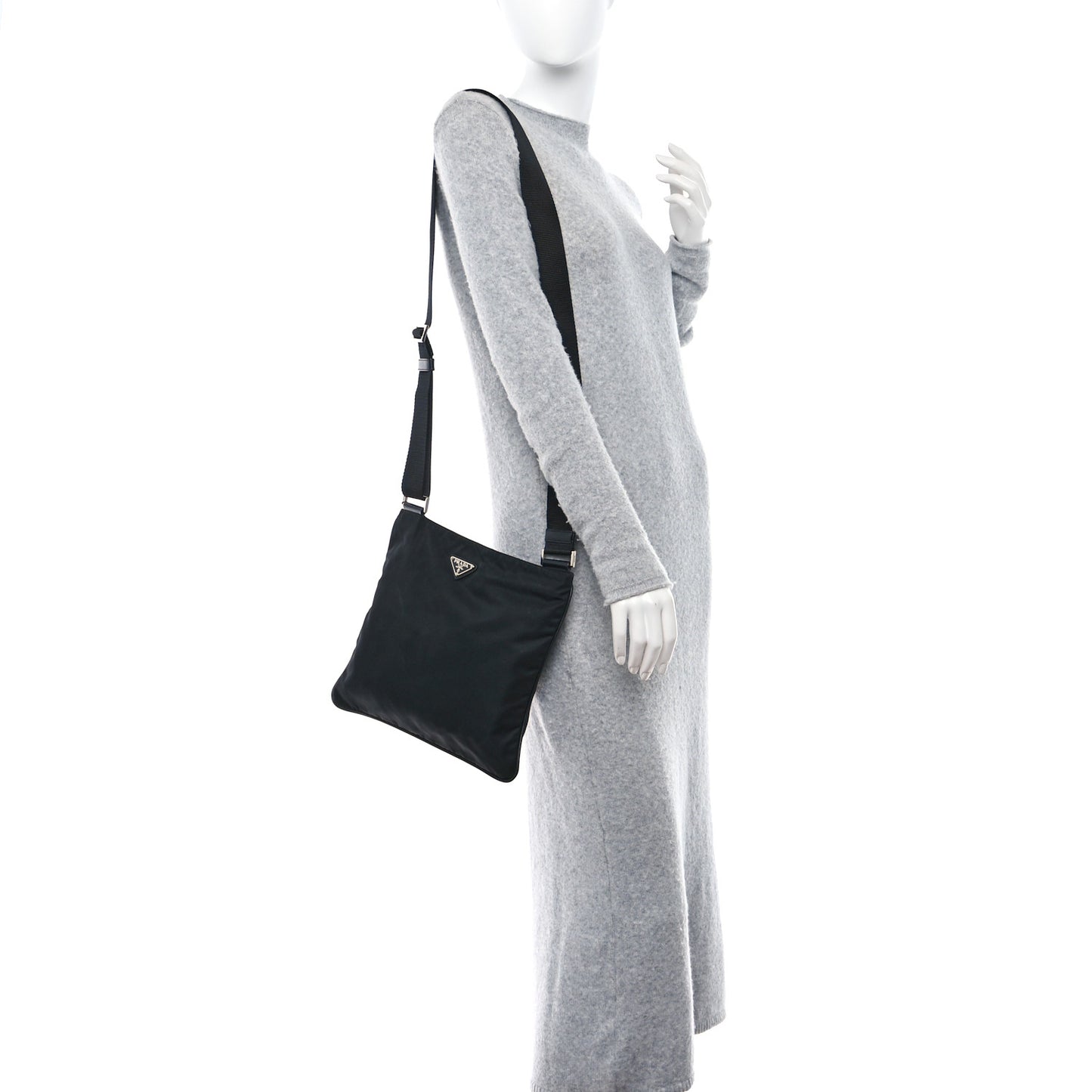 Tessuto Nylon Saffiano Flat Messenger Bag Black