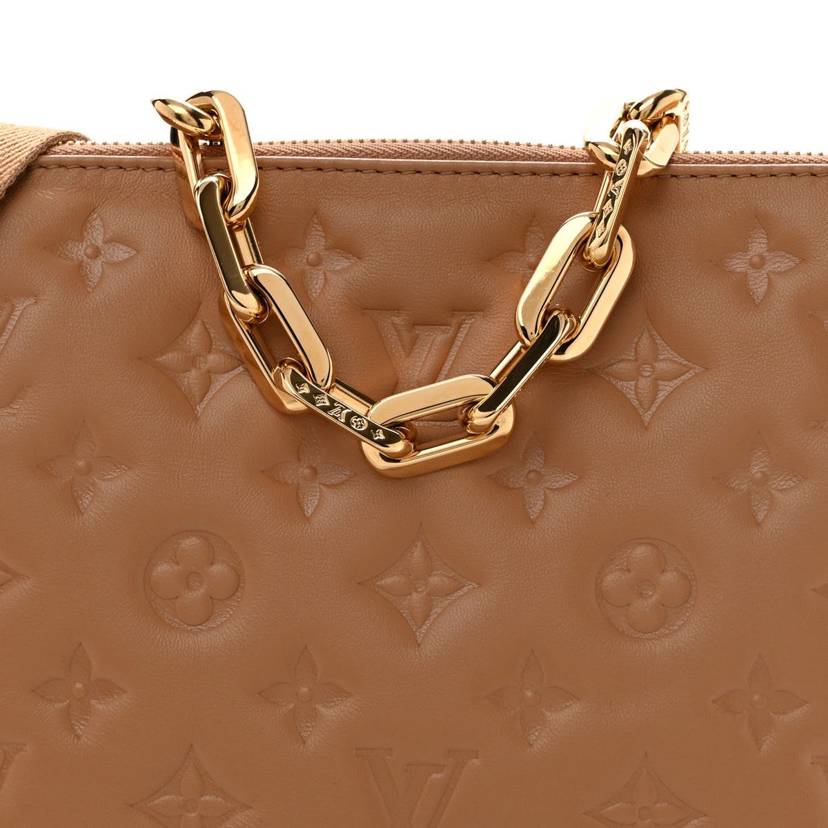 Louis Vuitton Lambskin Embossed Monogram Coussin PM Camel 9 of 12