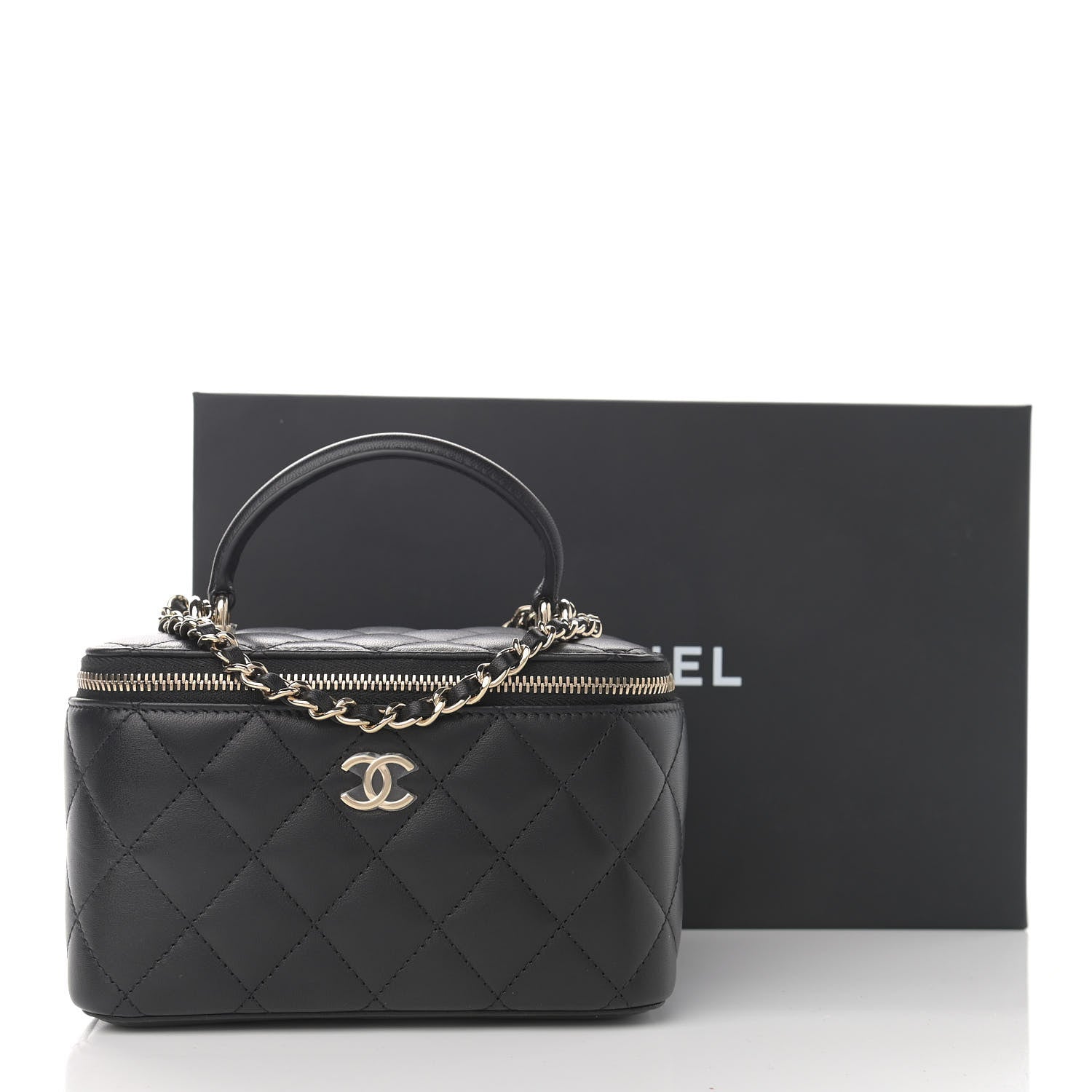 Chanel Lambskin Quilted Small Top Handle Vanity Case With Chain Black 11 of 11