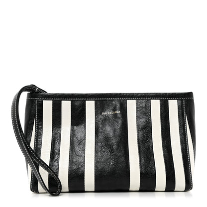 Balenciaga Agneau Arena Striped Patchwork Small Barbes Z Pouch with Handle Black White 1 of 10