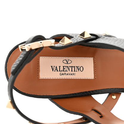 Valentino Garavani Pebbled Calfskin Rockstud Double Slingback Strap 85mm Sandals 39 Black Light Cuir 6 of 13