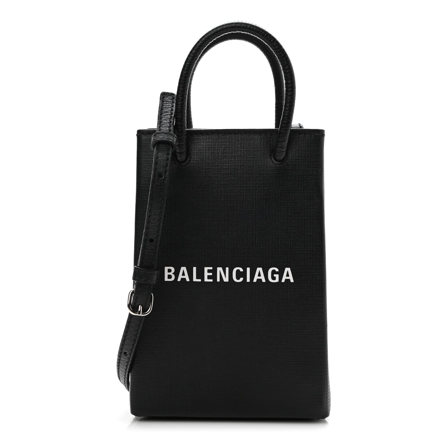 Squared Calfskin Logo Shopping Phone Holder Bag Black