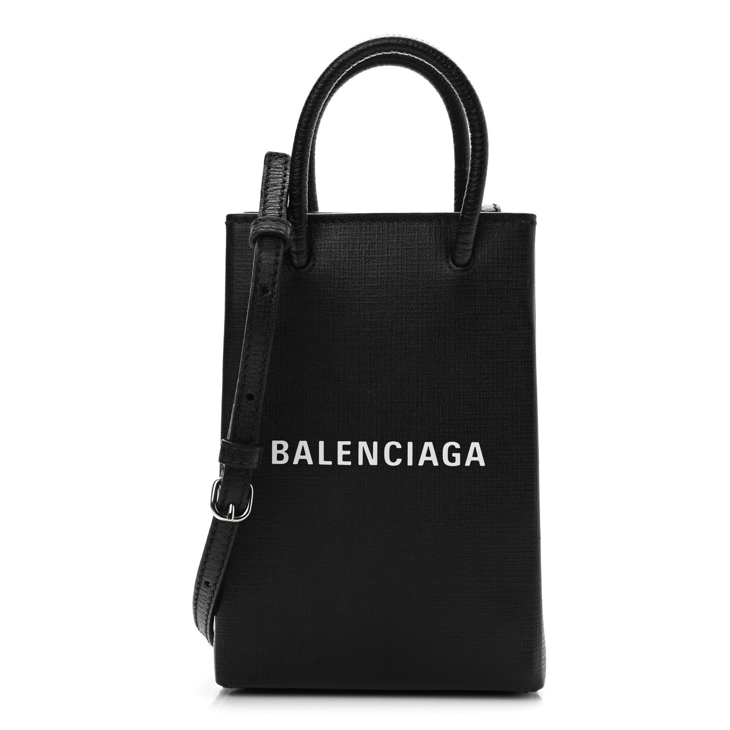 Balenciaga Squared Calfskin Logo Shopping Phone Holder Bag Black 1 of 10