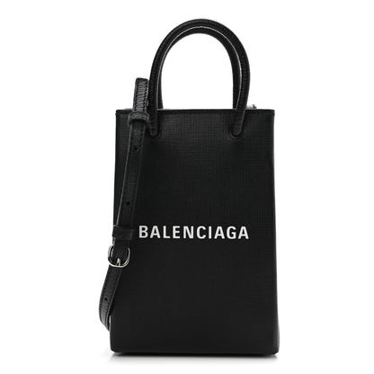Balenciaga Squared Calfskin Logo Shopping Phone Holder Bag Black 1 of 10