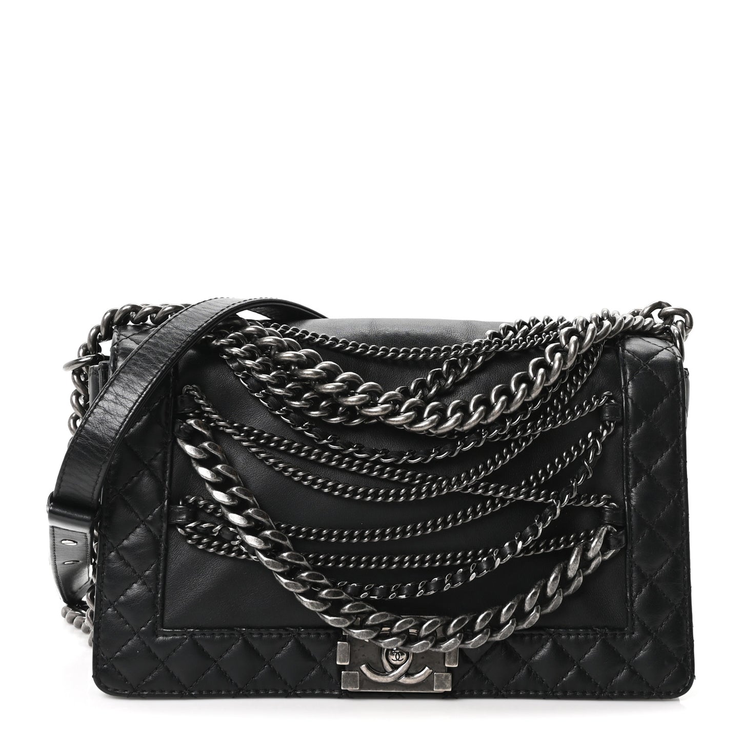 Calfskin Enchained New Medium Boy Flap Black