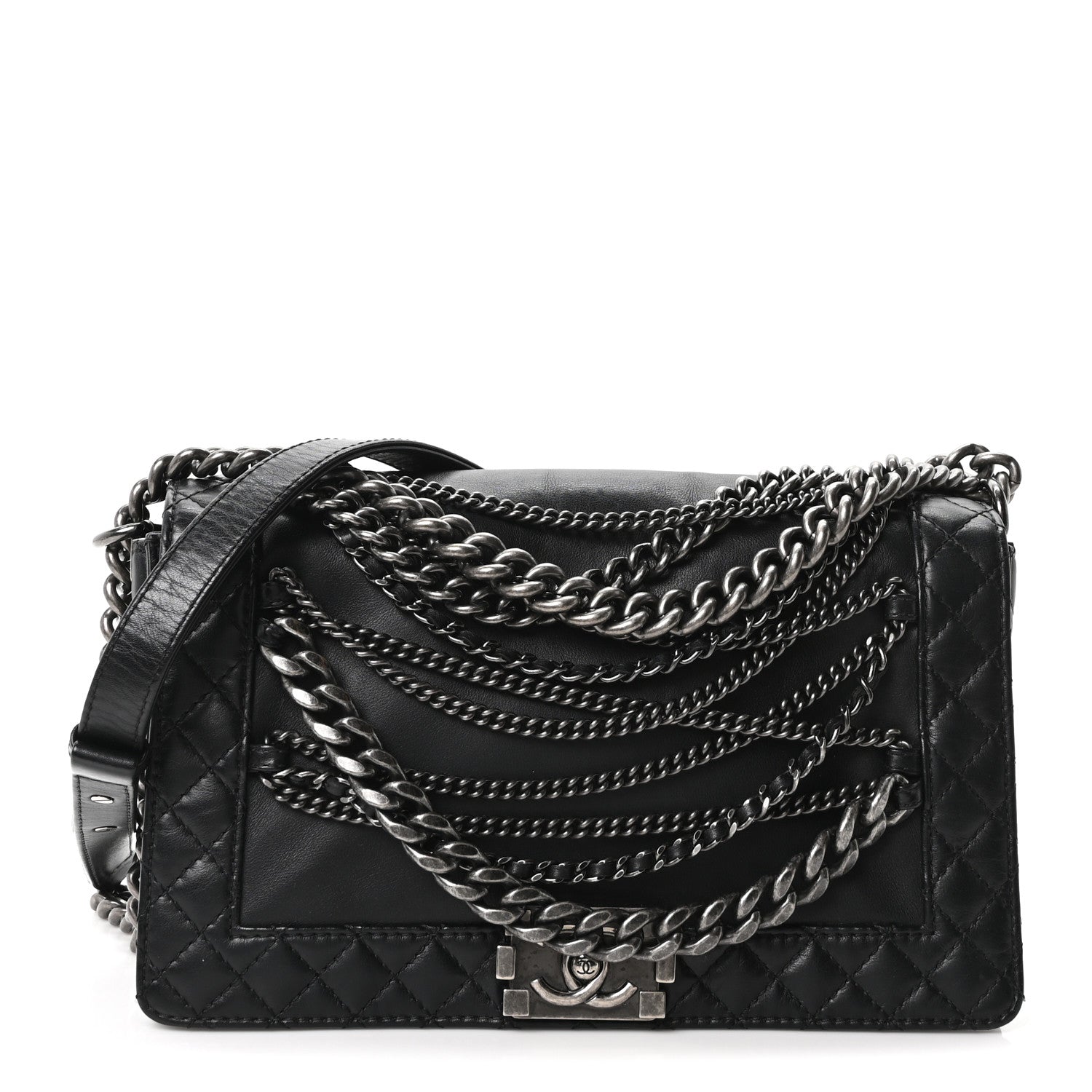 Chanel Calfskin Enchained New Medium Boy Flap Black 1 of 10