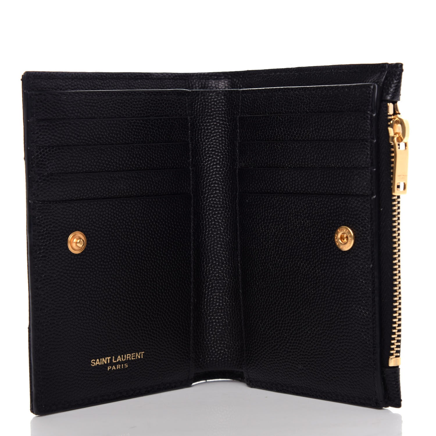 Saint Laurent Grain De Poudre Matelasse Chevron Monogram Zipped Two-Part Wallet Black 5 of 7
