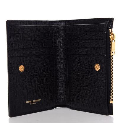 Saint Laurent Grain De Poudre Matelasse Chevron Monogram Zipped Two-Part Wallet Black 5 of 7