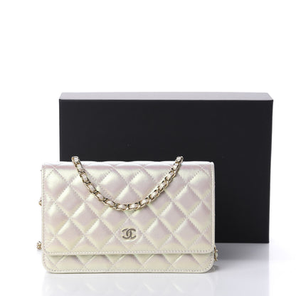 Chanel Iridescent Lambskin Quilted Wallet On Chain WOC Ivory 12 of 12