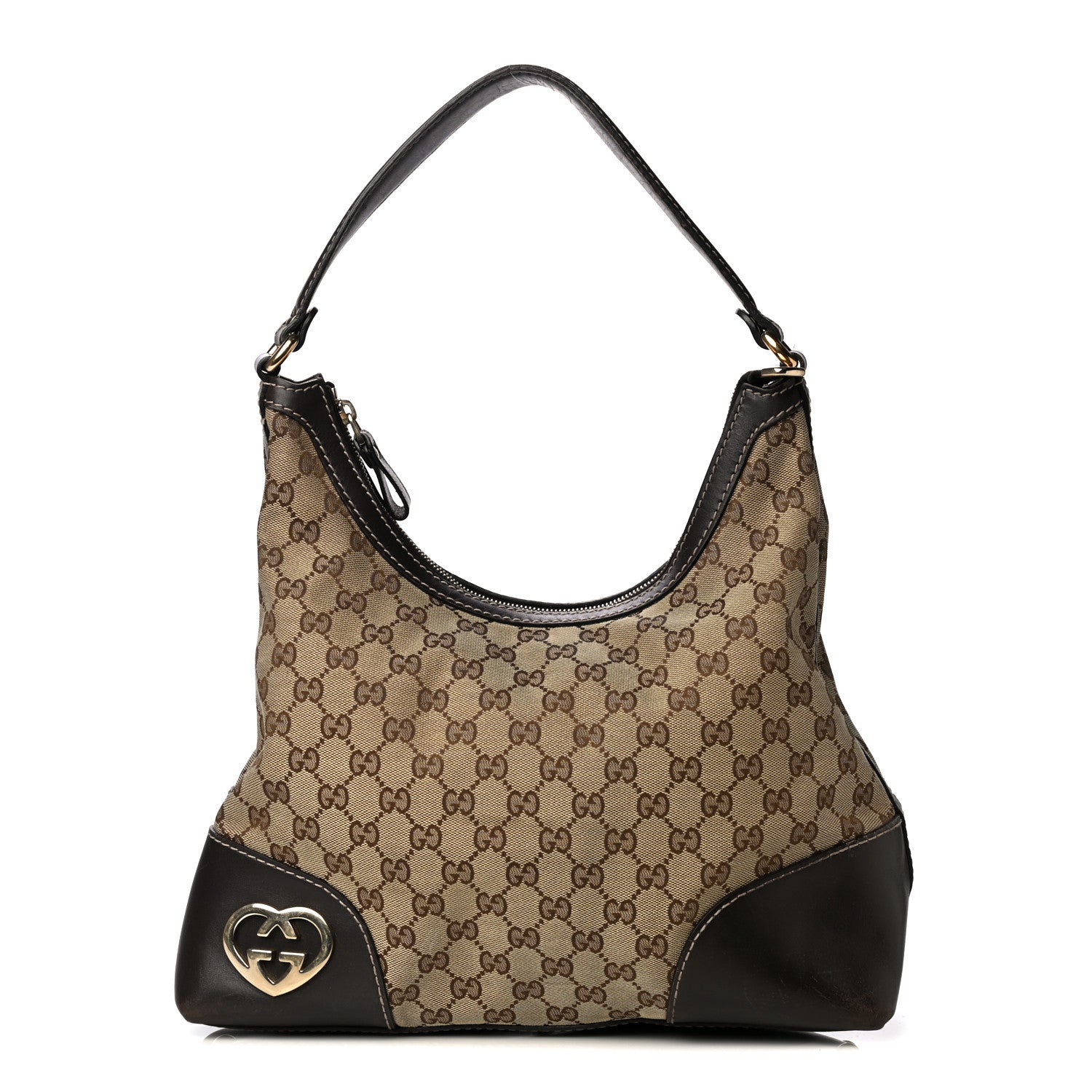 Gucci Monogram Medium Lovely Heart Hobo Brown 1 of 9