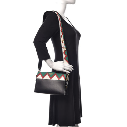 Prada City Calf Saffiano Greche Shoulder Bag Black Rosso 2 of 12