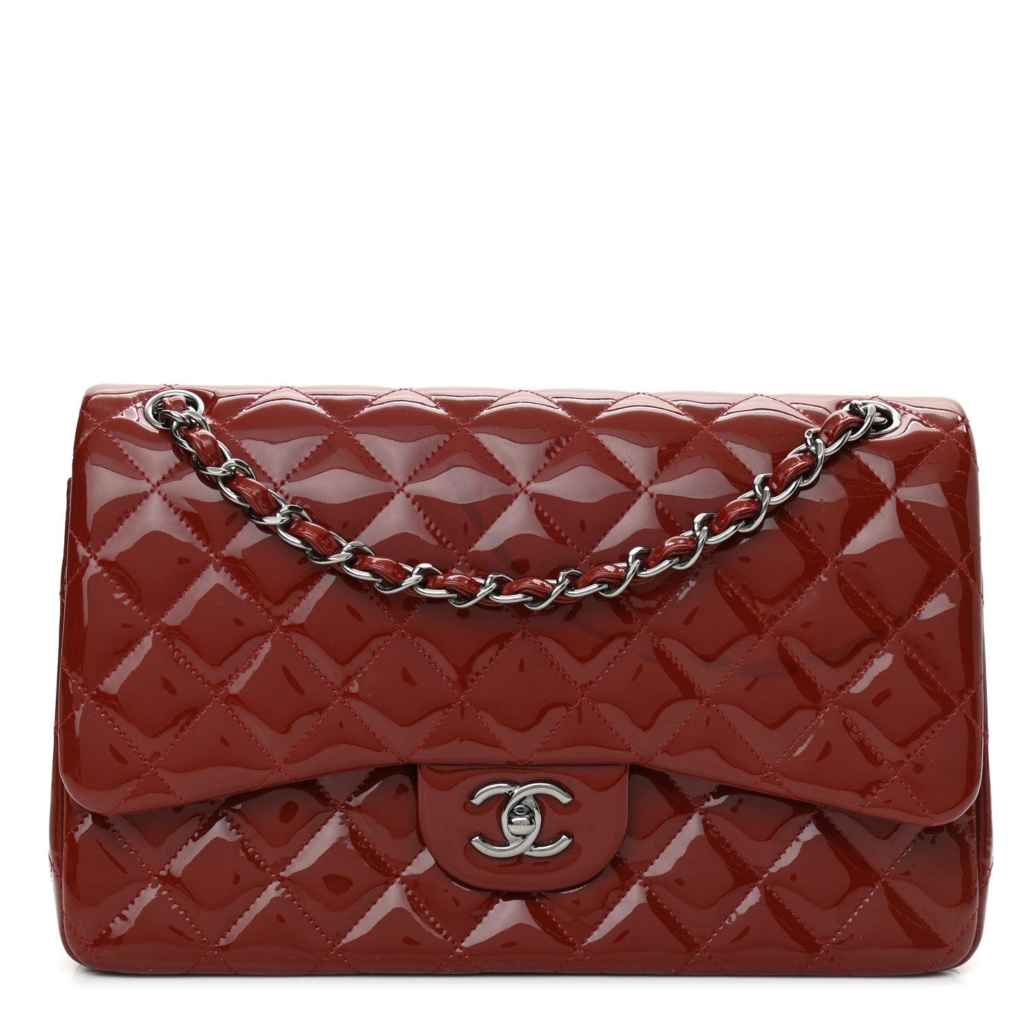 Chanel Patent Quilted Jumbo Double Flap Red 1 of 11