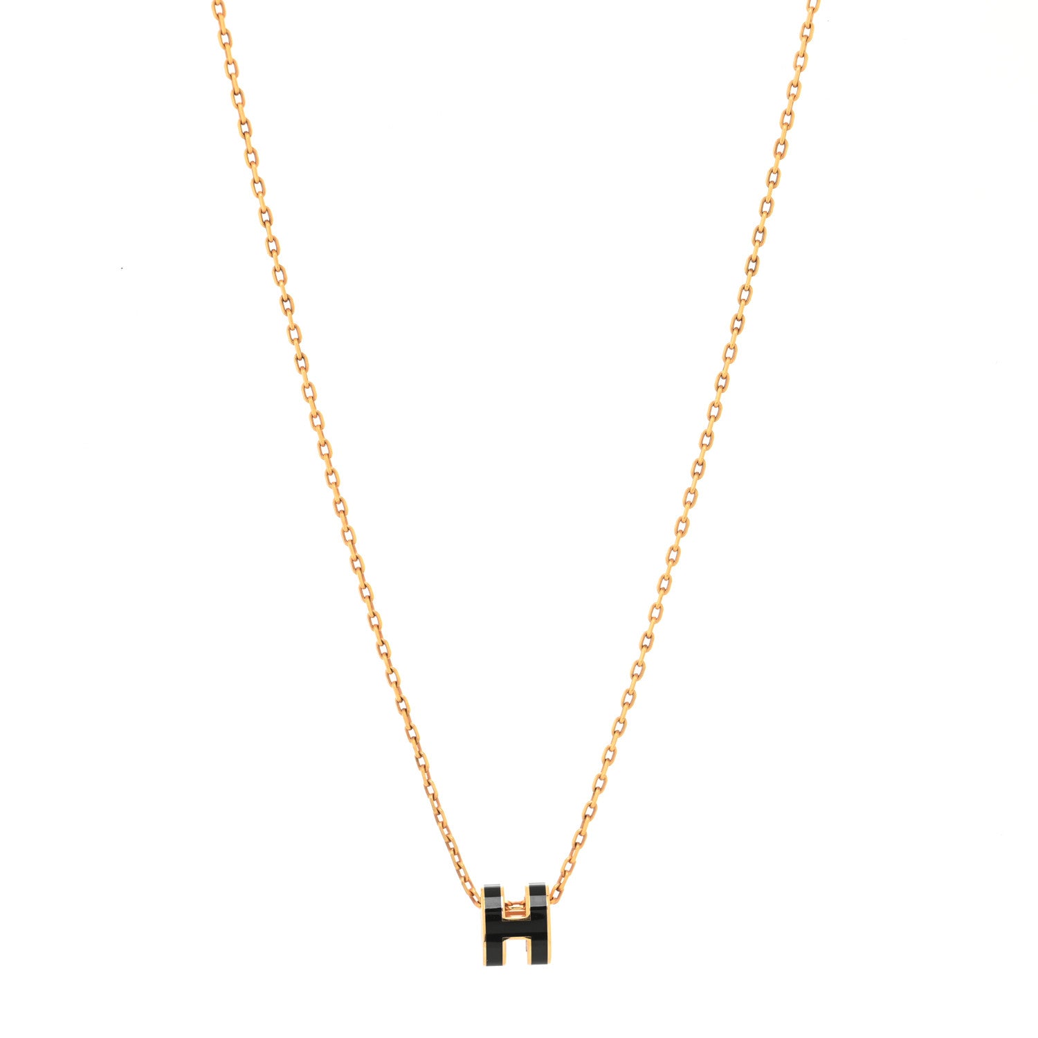 Hermes Lacquered Gold Mini Pop H Pendant Necklace Black 1 of 3
