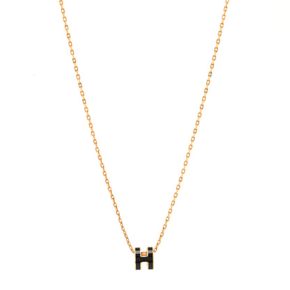 Hermes Lacquered Gold Mini Pop H Pendant Necklace Black 1 of 3