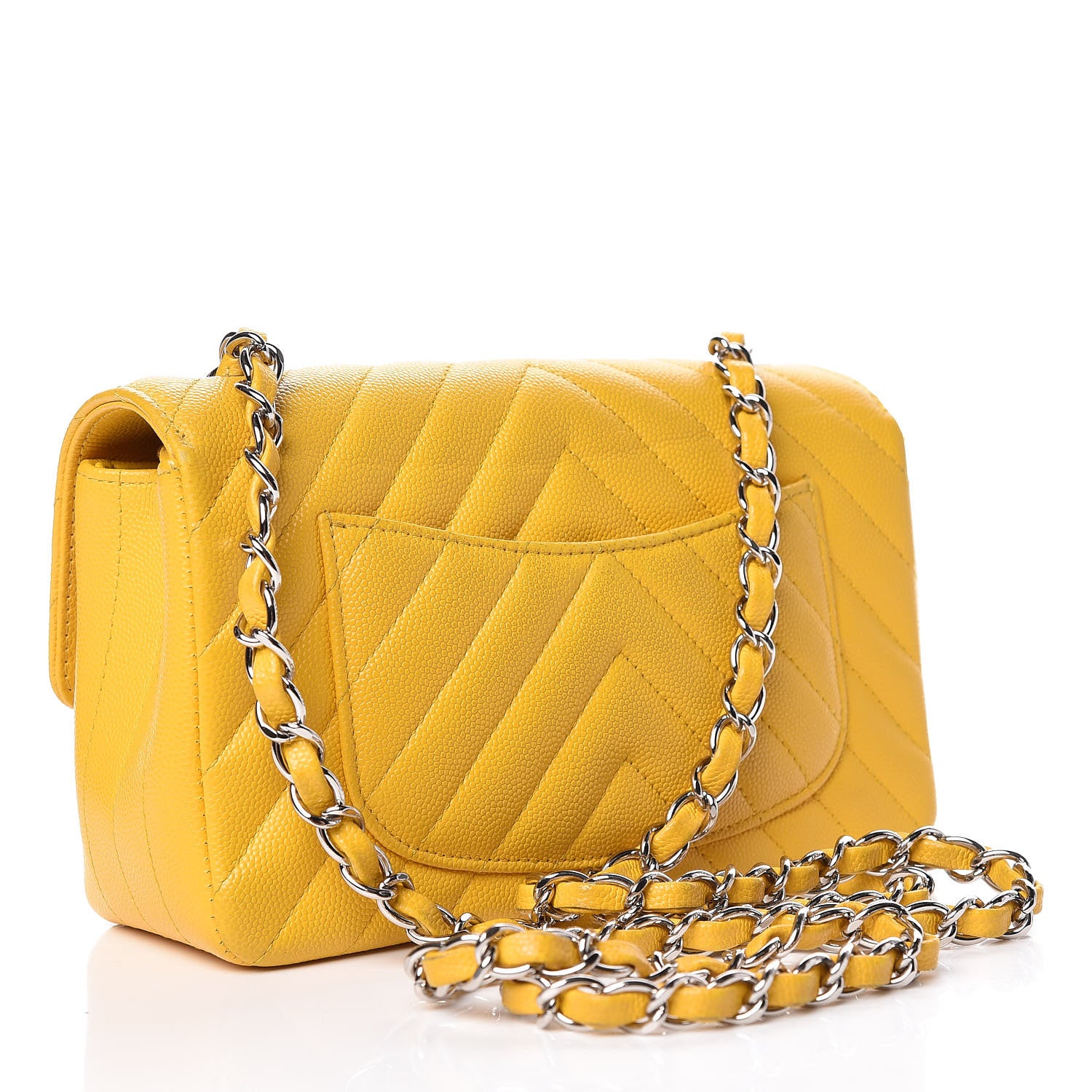 Chanel Caviar Chevron Quilted Mini Rectangular Flap Yellow 3 of 14