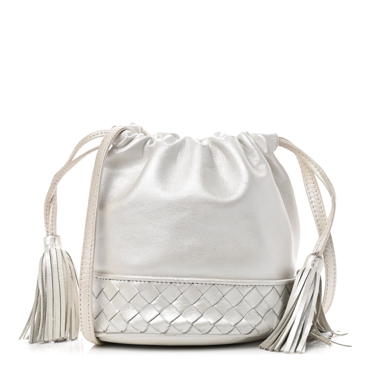Bottega Veneta Nappa Intrecciato Drawstring Bucket Bag White 1 of 9
