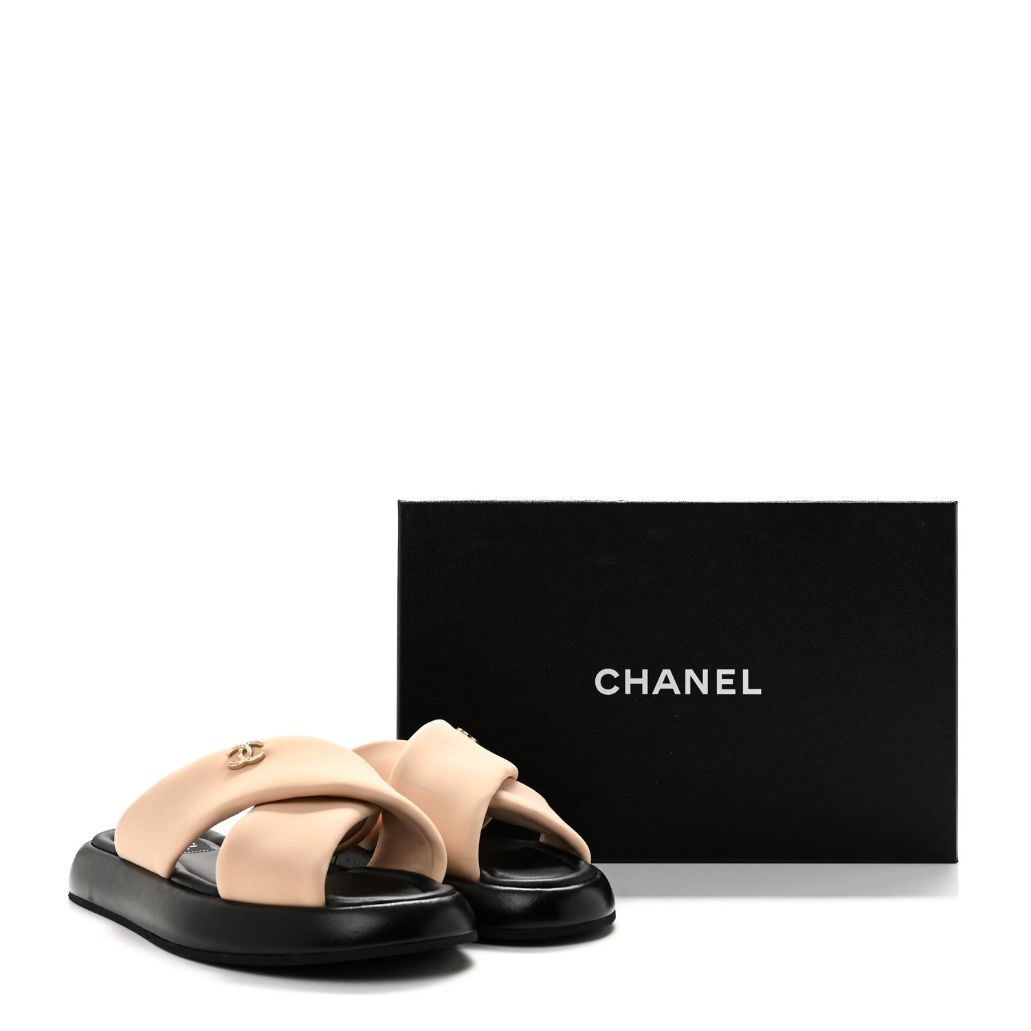 Chanel Fabric CC Mules Sandals 40 Light Beige 10 of 10