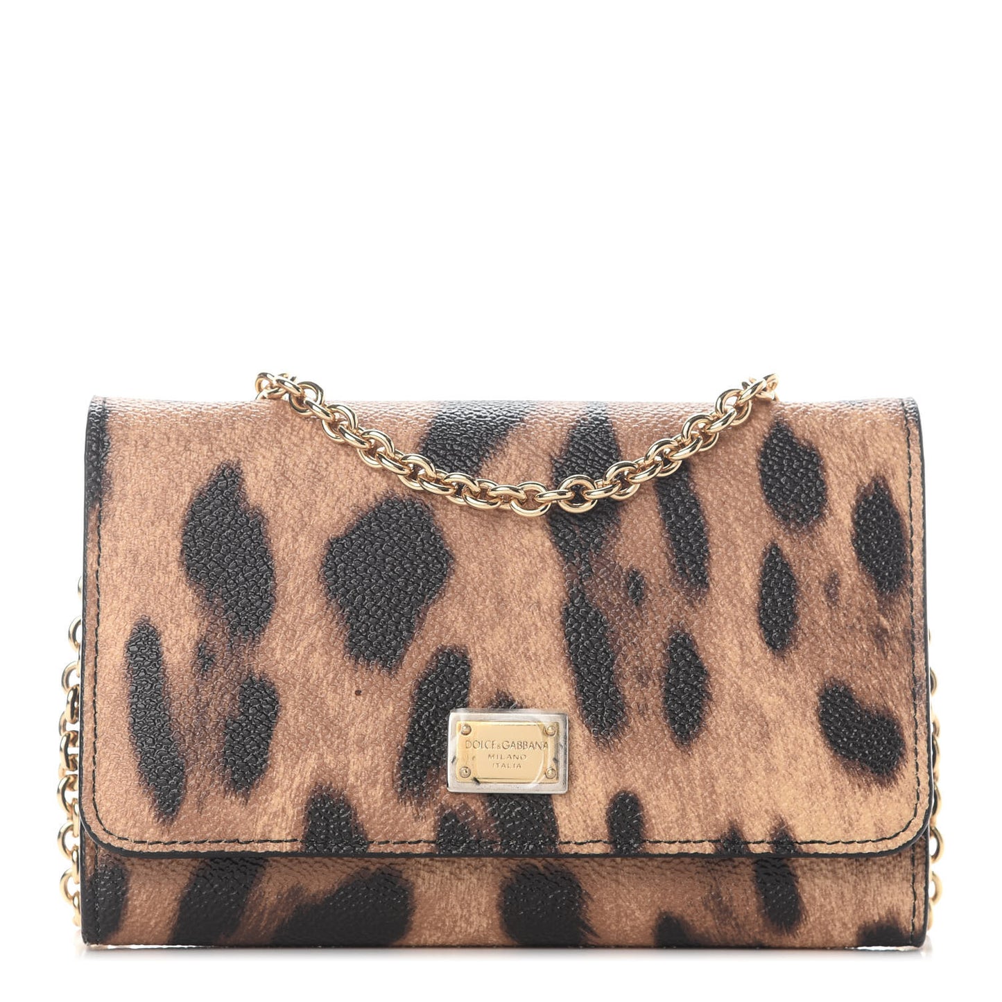 Dauphine Leopard Print Wallet On Chain Brown Black